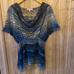 Sheer blue, short angel sleeve top.
